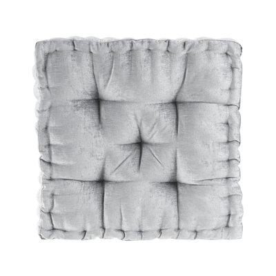 Azza Grey Poly Chenille Soft Sheen Scalloped Edge Square 20x20" Floor Pillow Cushion