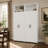 63" W White Pantry Cabinet with 4 Doors & Rolling Carts