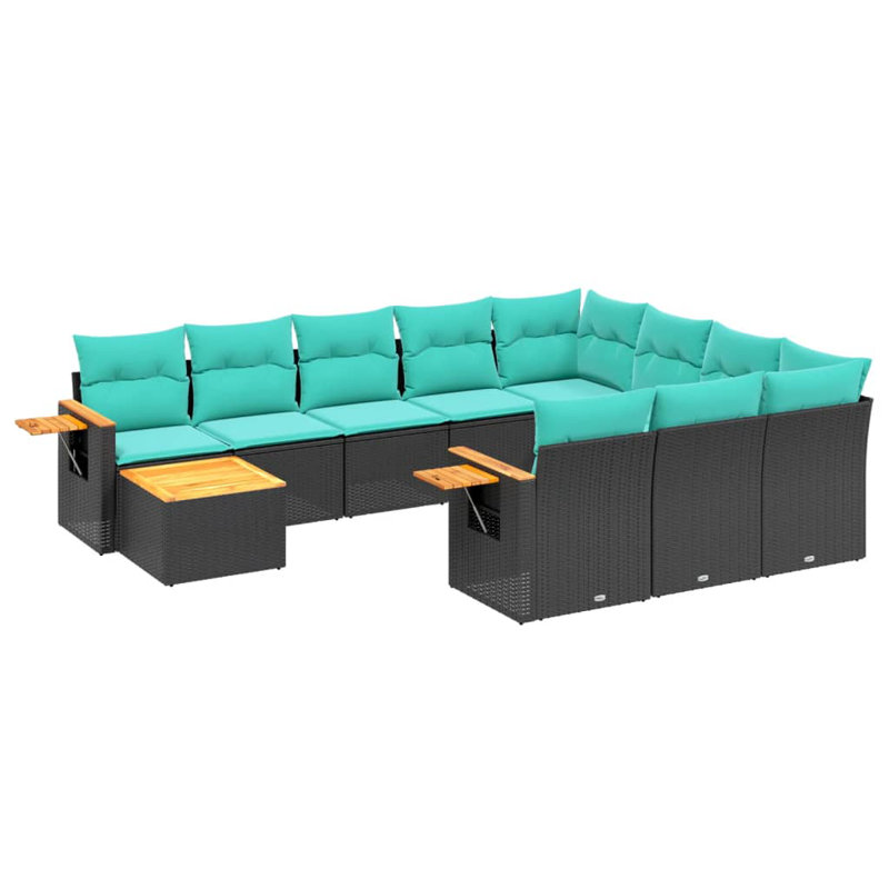  Ensemble de canapé de patio 11 pièces avec coussins en rotin de polyester noir (États-Unis seulement)