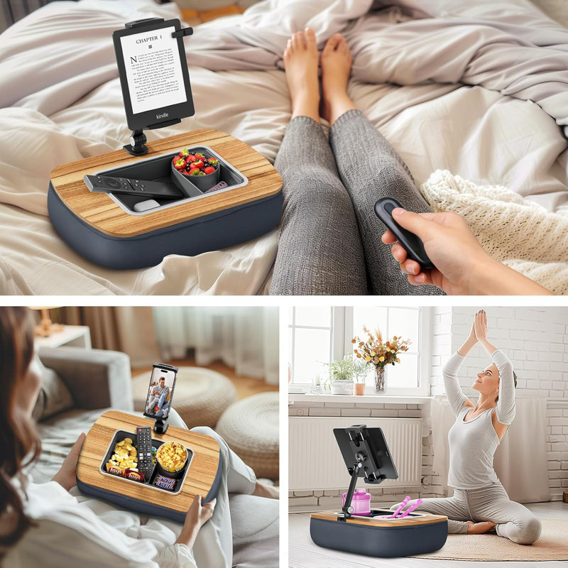 Adjustable Lap Beanbag Tablet  Stand, with Snack Bowl,360° Rotating Cli