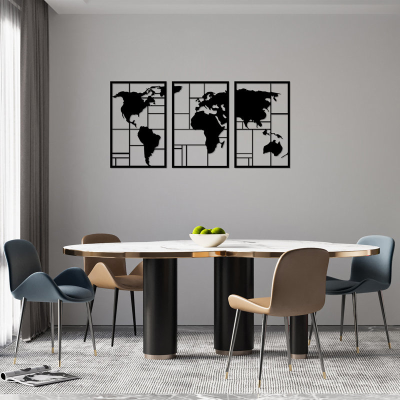 Élégante décoration murale en métal (3 pièces), noir, 18,9 po x 29,1 po | Fabrication 100% métal, épaisseur: 0,06 po | Fixation murale facile, parfaite pour le salon, la chambre à coucher et les bureaux, design élégant et durable
