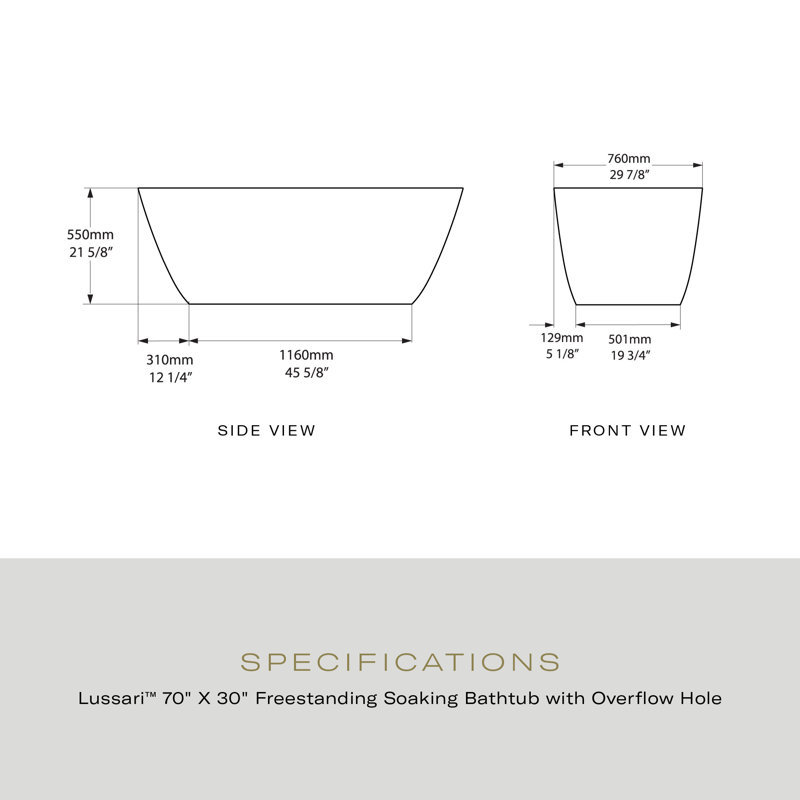 Lussari 70" x 30" Freestanding Soaking Bathtub, White