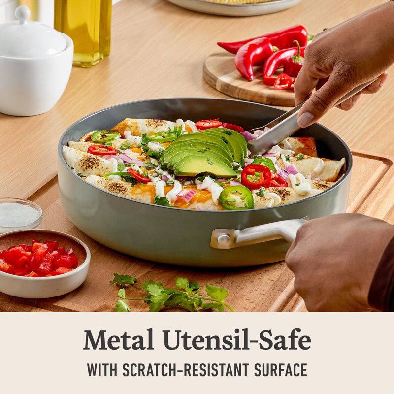 Ceramic Nonstick 3-Qt. Saut Pan with Lid, Silver Ash