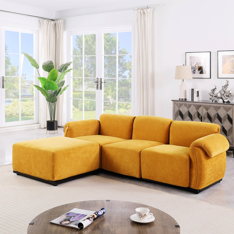 Canapé modulaire avec repose-pieds pour le salon, Jaune