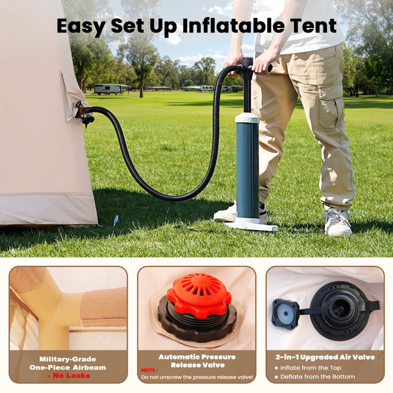 Tente de camping gonflable, tente extérieure résistante aux intempéries avec auvent en option pour la cour, le jardin et le camping