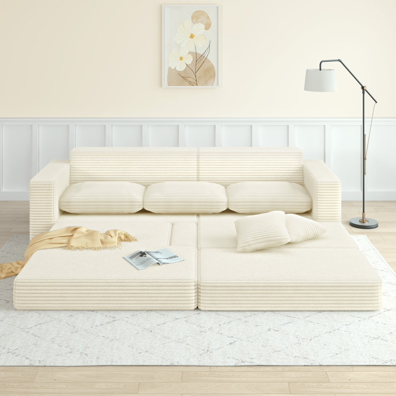 Canapé modulaire en L 28,25 po Boneless, Tissu beige, Orienté à droite