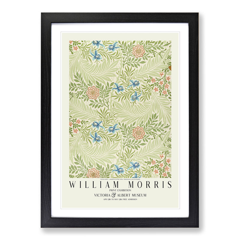 Larkspur Pattern with Border by William Morris - Picture Frame Painting, 36cm H x 27cm W x 2cm D, Black Framed