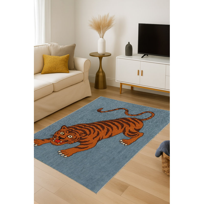 Tapis gris tissé à imprimé tigre Mosso, 3 pi 3 po x 9 pi 10 po