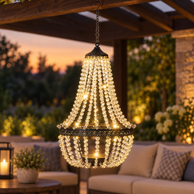 Lustre suspendu d'extérieur en cristal acrylique à énergie solaire de 71 cm (28 po)