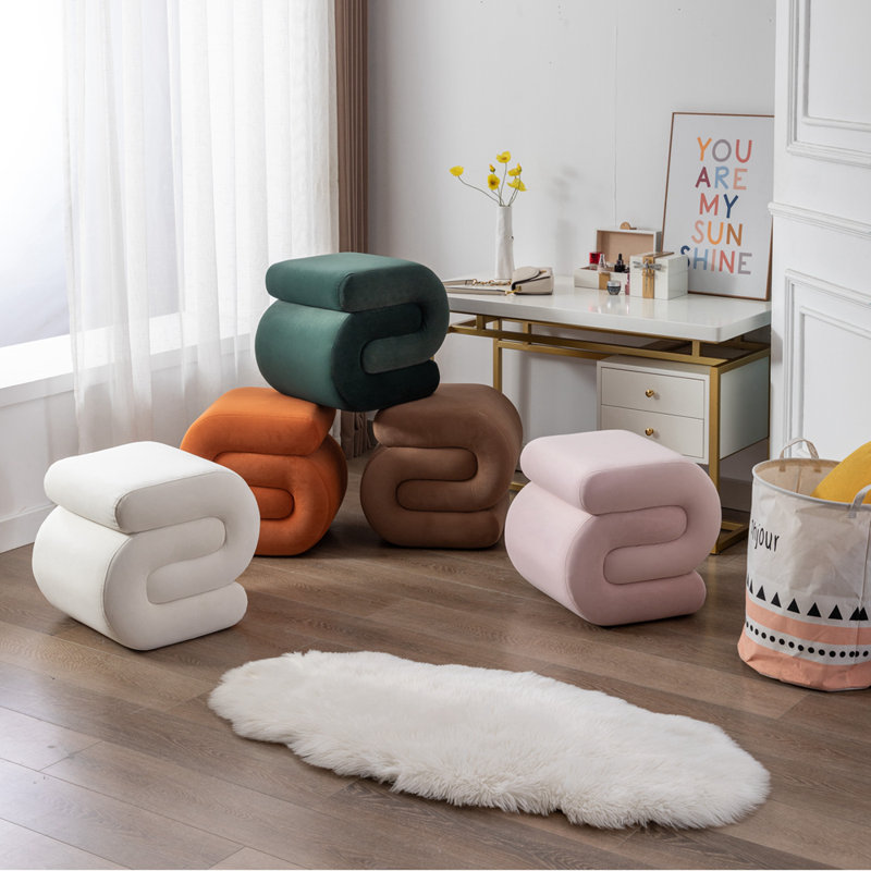 Velvet Ottoman, Orange Velvet