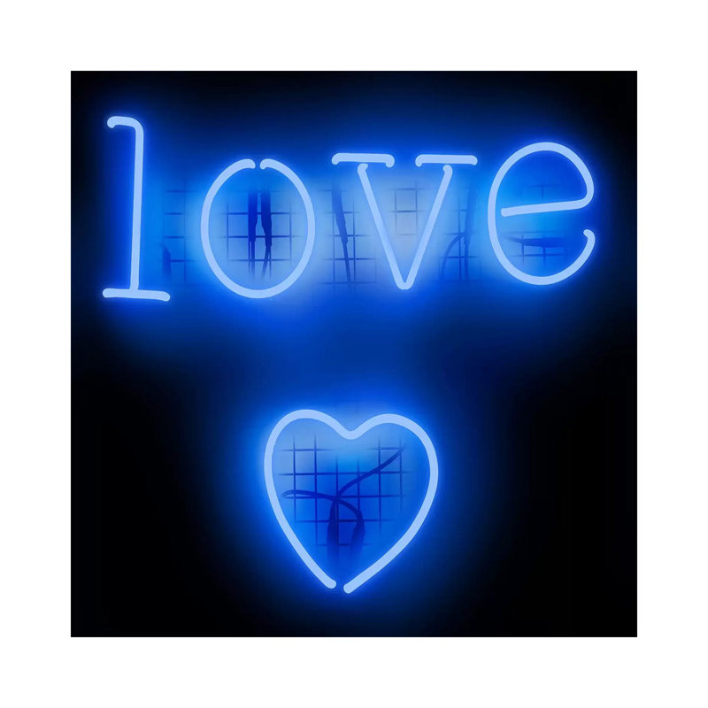 Neon Love Heart Blue On Black by Hailey Carr - Wrapped Canvas Print, 30.48 cm H x 30.48 cm W