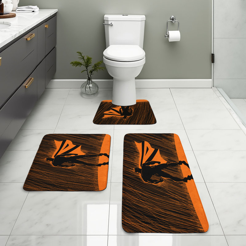  Ensemble de tapis de salle de bain Superhero 3 pièces en U et tapis rectangulaires orange noir