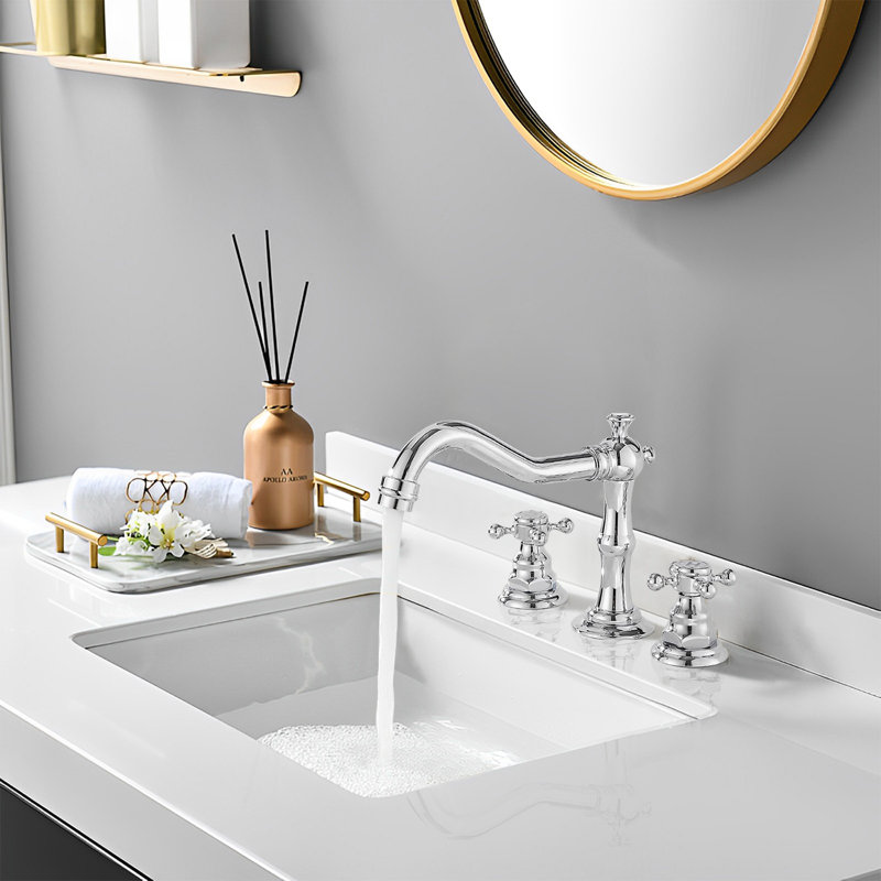 Robinet de lavabo de salle de bain à 2 poignées avec drain, Chrome