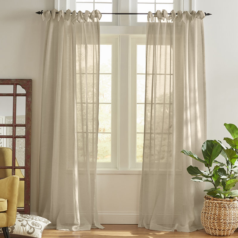 Flax Sheer Tie-Top Linen-Blend Window Curtain Panel