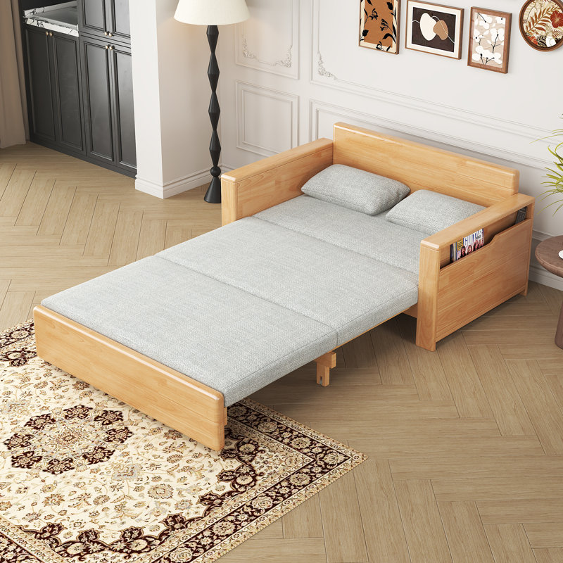Canapé-lit double convertible 48 po avec rangement, canapé-lit modulaire avec méridienne réversible, canapé-lit en bois 3 en 1 pour salon, appartement, chambre à coucher, bureau