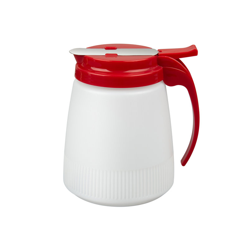 Distributeur de sirop tout usage 32 oz., 1 distributeur de miel - dessus rouge, couvercle coulissant en acier inoxydable, bouteille de sirop à crêpes en plastique, parfait pour les convives, les restaurants et la maison
