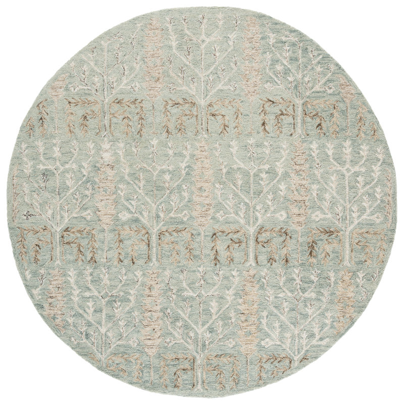 Jardin 852 Hand Tufted Wool/Cotton Vintage Look Rug in Green/Beige, Round 6'