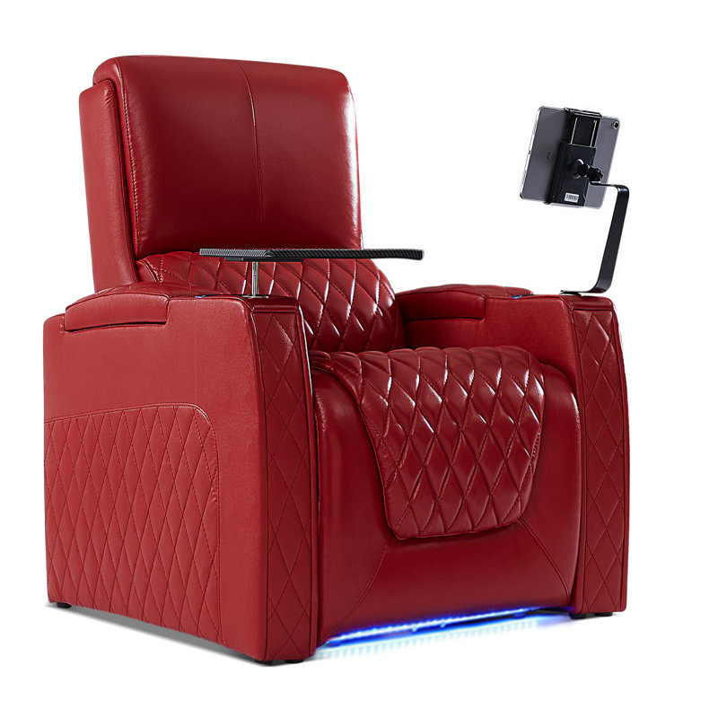 Haiylee Top Grain Leather Zero Gravity Theater Sofa, Red Genuine Leather