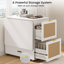 Classeur convertible 3-en-1 - rabattable avec double abattant, 4 tiroirs et prise intégrée, espace de travail de rangement multifonctionnel pour bureau à domicile, rotin blanc-124836804