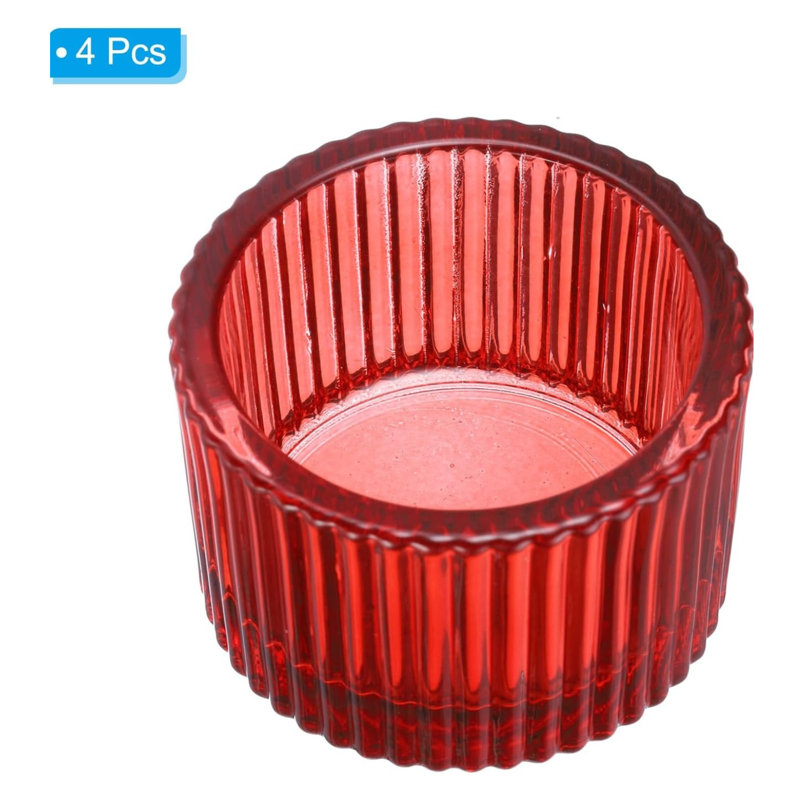4 bougeoirs en verre rouge 4 pièces