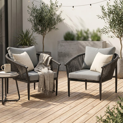 The Rope Patio Lounge Armchair Sofa Sets With Cushions & Armrest & Backrest(Set Of 2)
