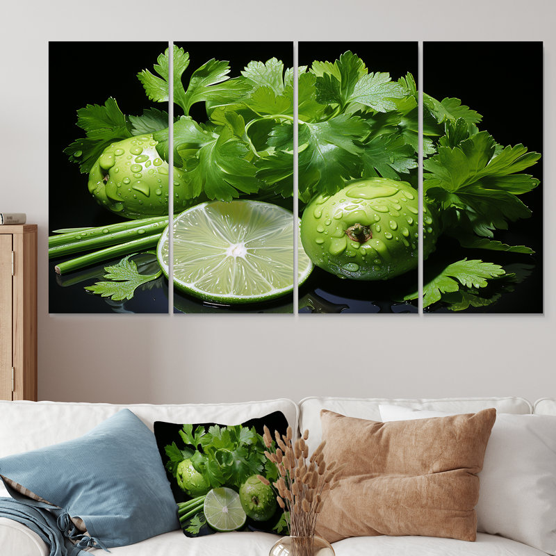 Herbs Cilantro Splash V - Ensemble de 4 pièces d'art mural, H 28 po x l 48 po