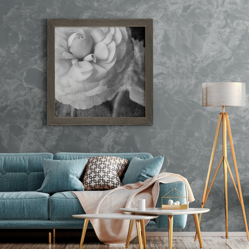 Renoncule foncé II - cadre photo, Toile avec cadre gris, H 21 po x l 21 po x P 1 po, Pas de tapis