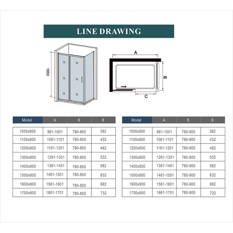 Damiano Sliding Rectangular Shower Enclosure with Tray - 1850 x 1200 mm