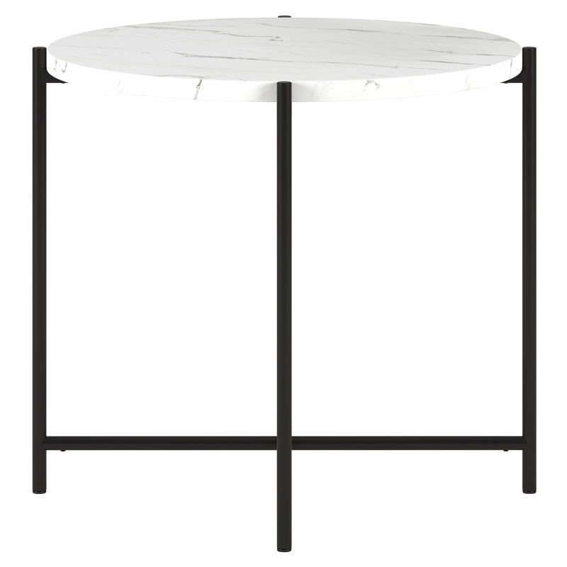 Tamu Faux Marble End Table, White