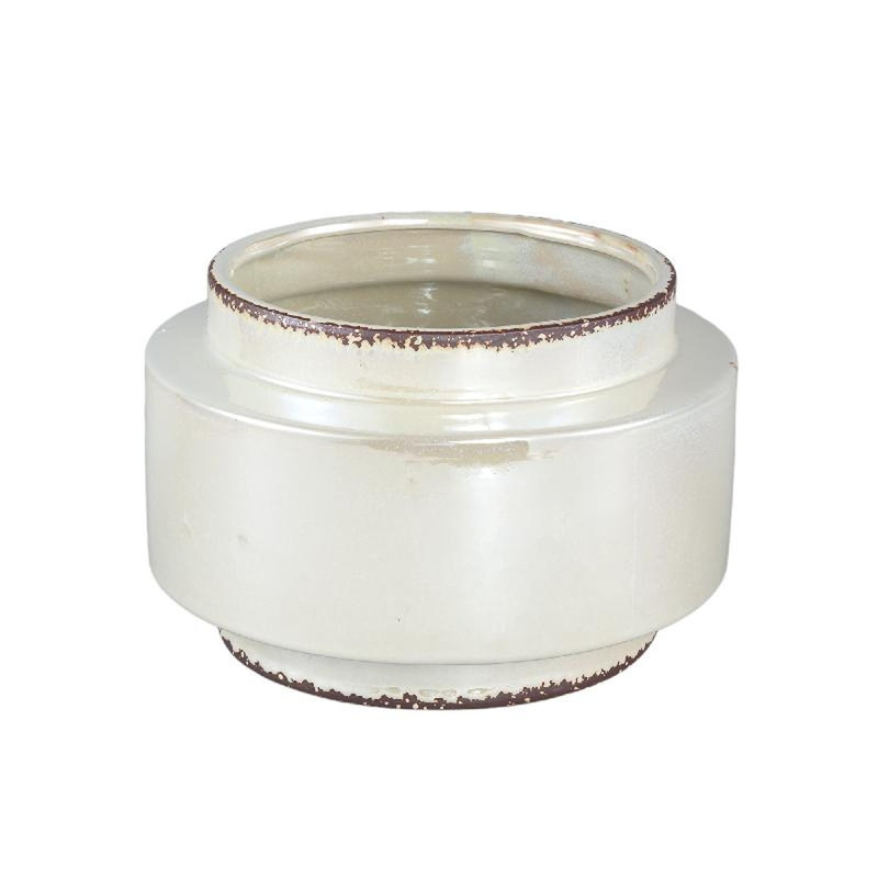 Aristes Ceramic Pot Planter, Pearl, 18cm H x 28cm W x 28cm D