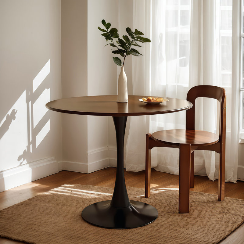 (Couleur noyer), table de salle à manger moderne de 31,5 po, table de salle à manger, plateau en panneau de fibres à densité moyenne et base tulipe en acier, table de cuisine, table basse de style Mid-Century pour le salon, table de salle à manger ovale, table basse