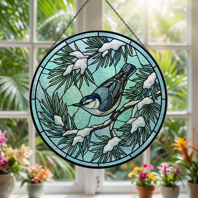 Vitrail Winter Bird ， 7,8H, H 7,8 po