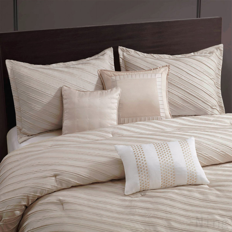 7 PCS Queen Comforter Set Beige, Beige