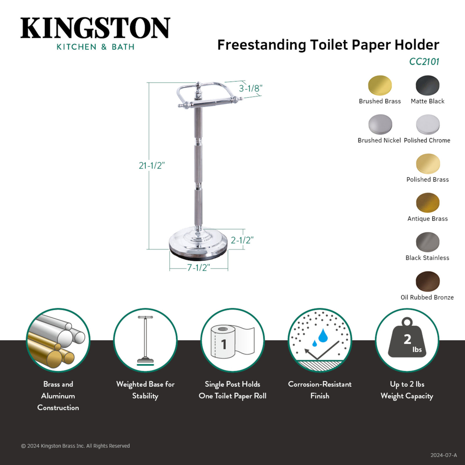Kingston Brass Georgian Freestanding Toilet Paper Holder, Brushed Nickel