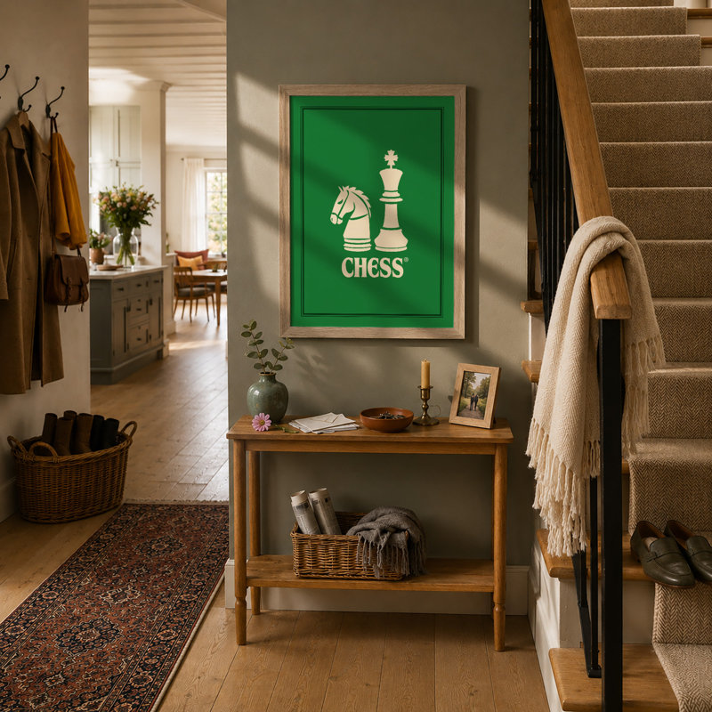 Chess in Green Geometric - Framed Print, A2 - 59.4 x 42.0 cm, Oak
