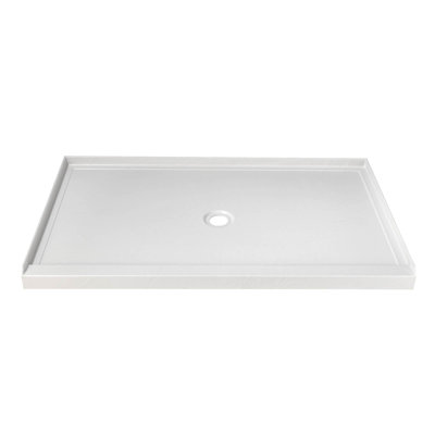 Receveur de douche en acrylique blanc 60 po x 36 po, seuil unique, bonde centrale, antidérapant, fini résistant aux égratignures