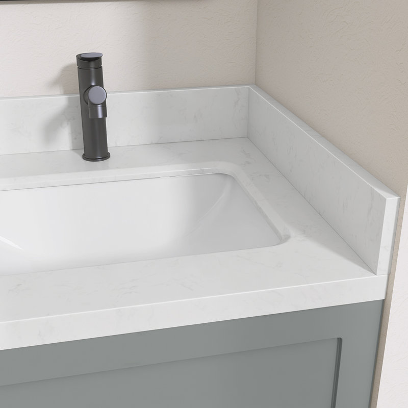 24 po Dosseret de meuble-lavabo en pierre d'ingénierie 4 po Éclaboussure de meuble-lavabo blanc Carrara