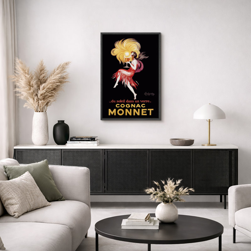 «Cognac Monnet Art Deco Lady», reproduction d'art rétro française, publicité sur toile encadrée, impression sur toile