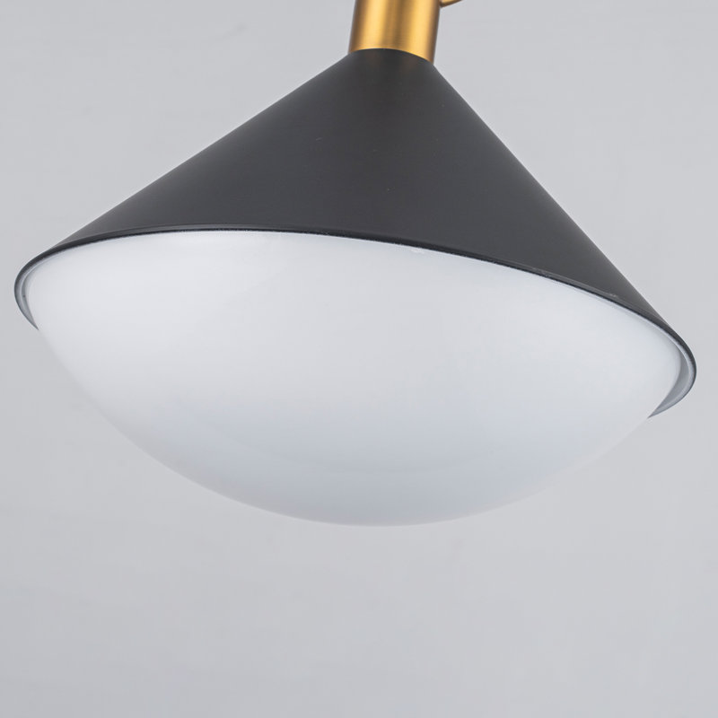 Luminaire suspendu moderne à deux tons avec îlot de cuisine noir et laiton avec abat-jour en verre blanc - base à une lumière E26 de 11,4 po