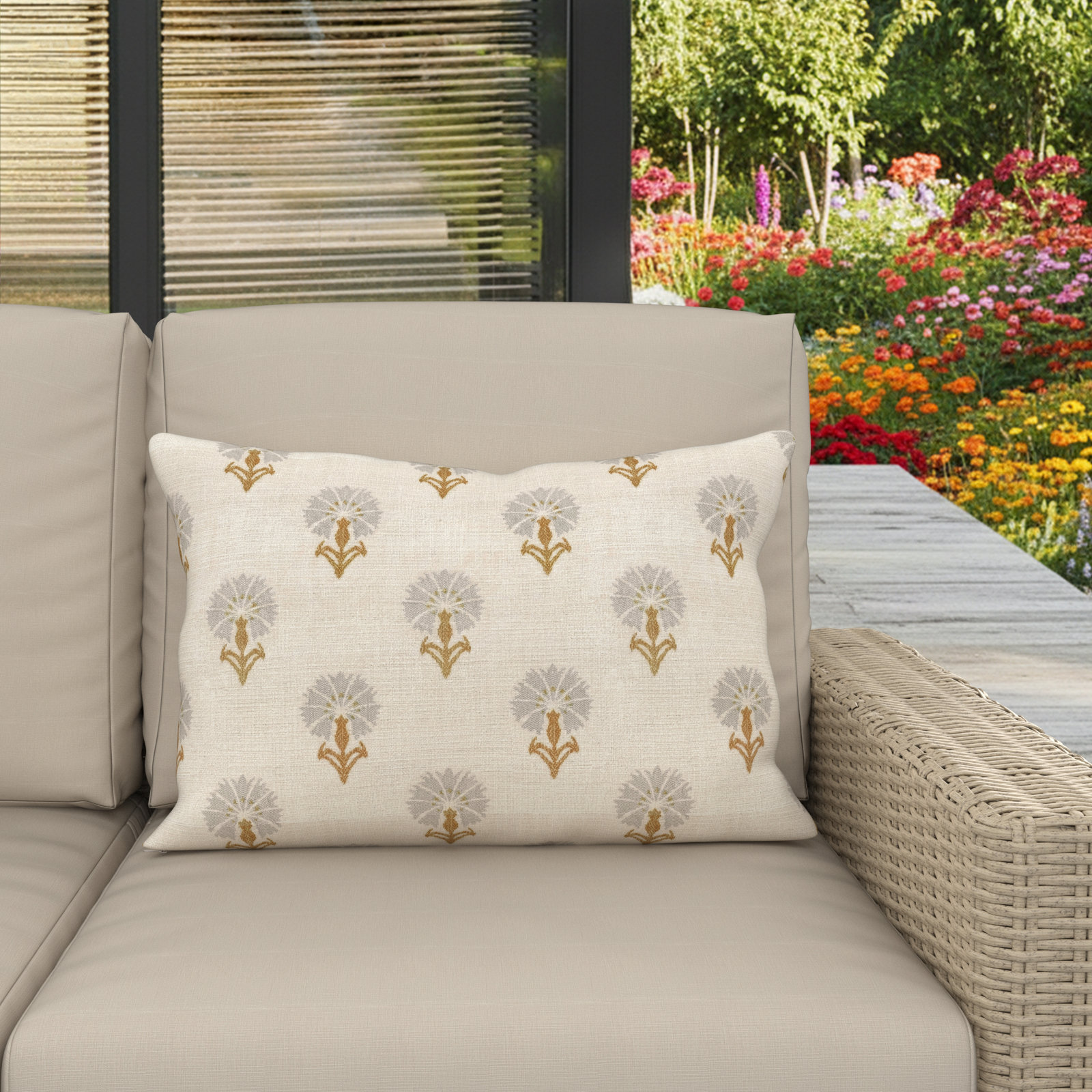 Amala 20" x 3" Sunbrella® Throw Pillow, Mira Seasalt
