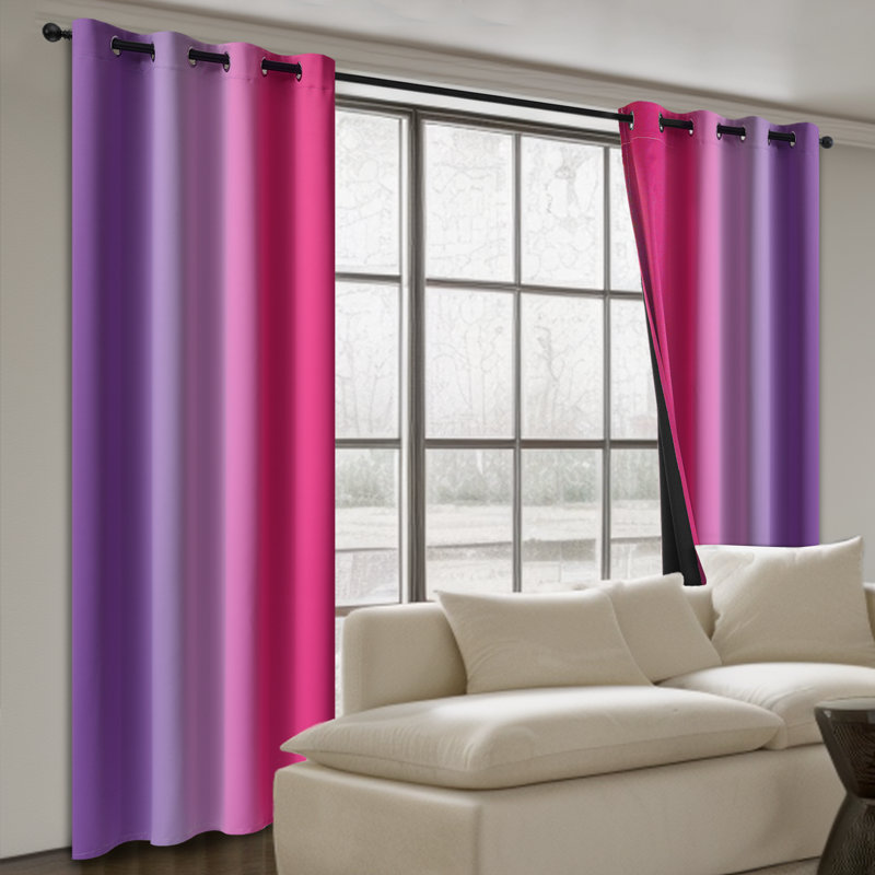 100% Blackout Ombre Curtains,Room Darkening Grommet Gradient Drapes for Bedroom, 52" W x 63" L, Ombre Pink/Purple