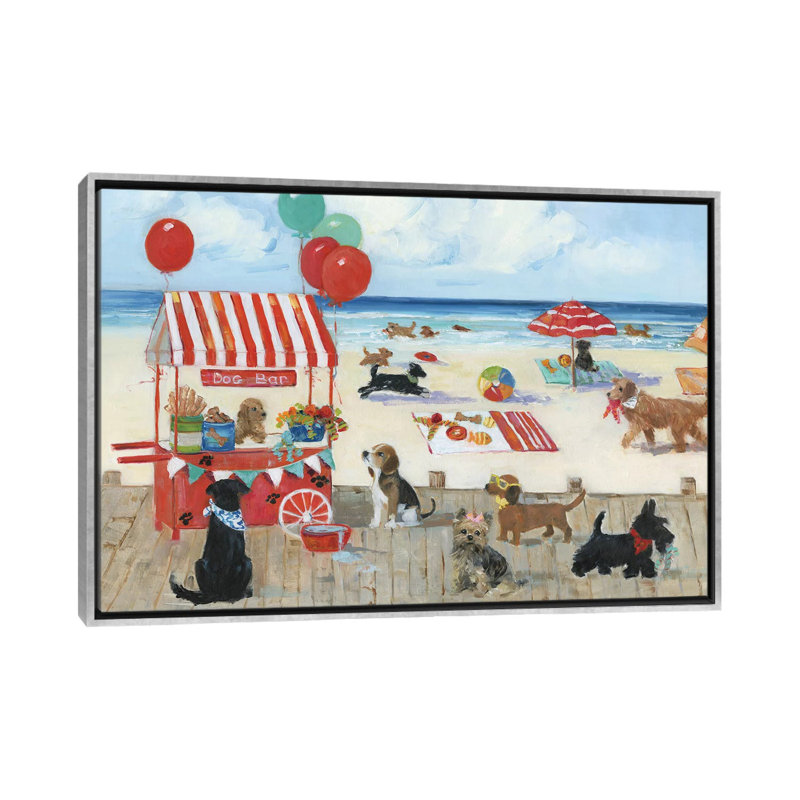 «Beach Bark Park I» par Sally Swatland - reproduction d'art, H 32 po x l 48 po x 1,5 po, Toile avec cadre argenté