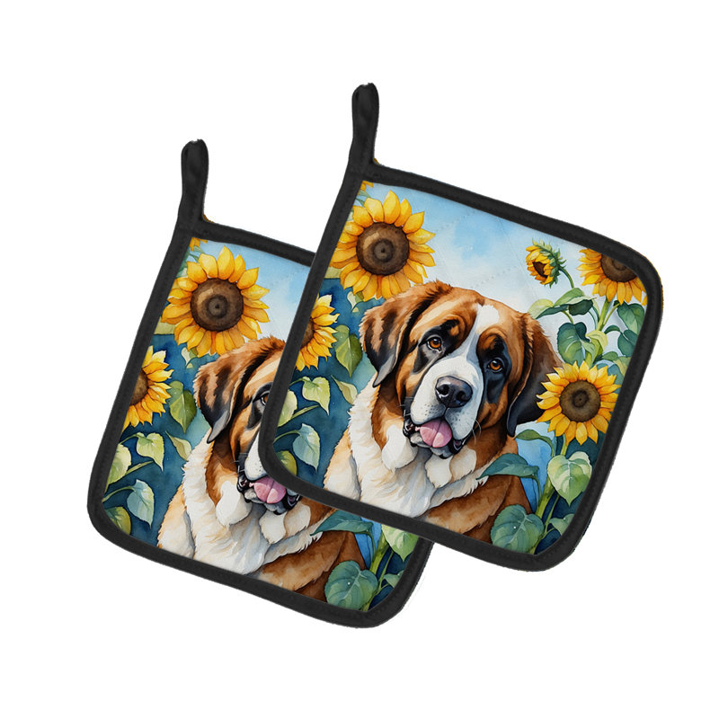 Caroline's Treasures In Sunflowers Floral Polyester Potholder Set