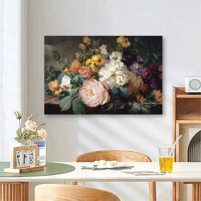 «Vintage Floral Still Life», peinture à l'huile avec roses et pensées, grande reproduction d'art sur toile tendue pour salon, chambre à coucher