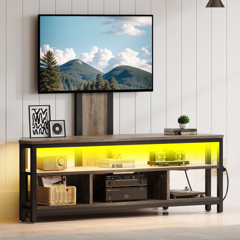 Chardell LED Height Adjustable TV Stand With Mount Storage and Power Outlet, Force Gray/Black