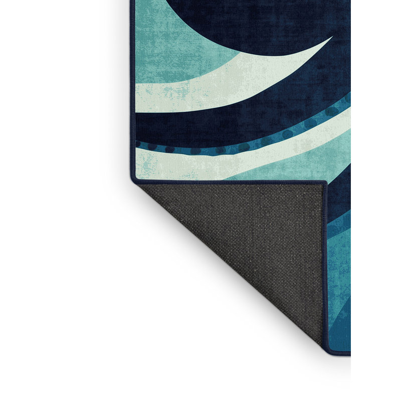 Tapis moelleux moelleux et moderne bleu poudré Aidyn Octopus, 8 x 10