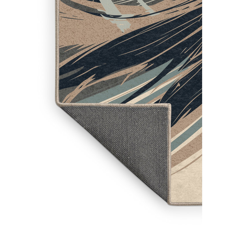 Soft Plush Duran Storm Caller Warrior Bold & Eclectic Modern Arc Area Rug in Beige – Beige Binding, 6x9