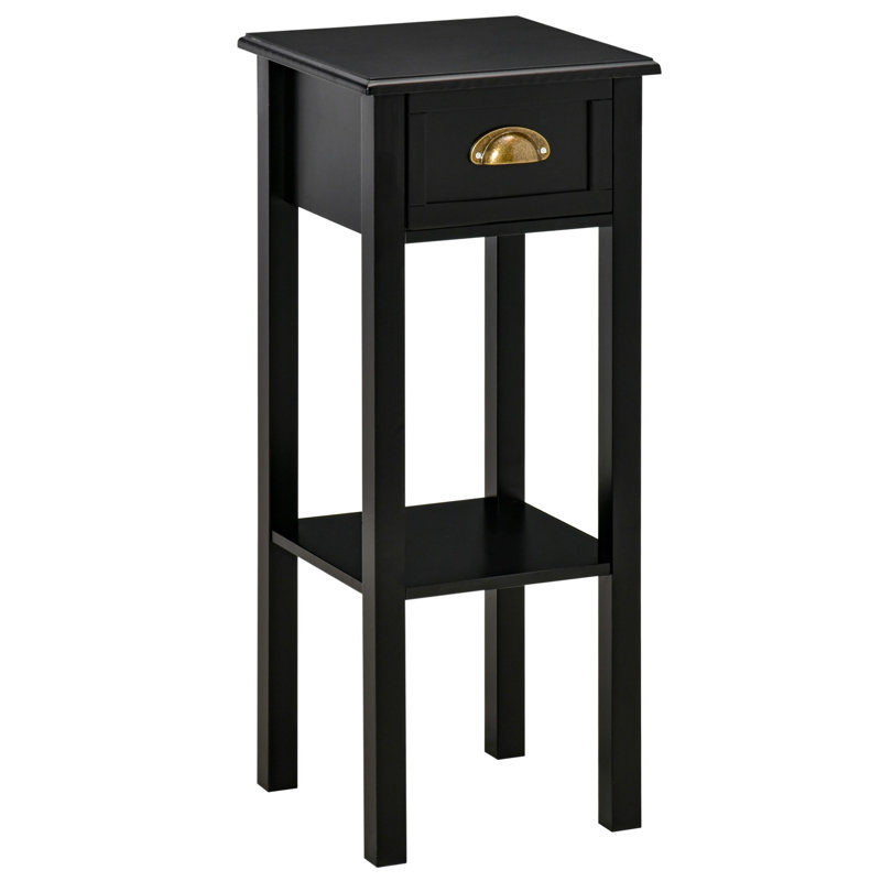 Table d'appoint à 2 niveaux avec tiroir coulissant, tablette inférieure ouverte et dispositif anti-basculement, 29,8 x 29,8 x 74,9 cm, noire