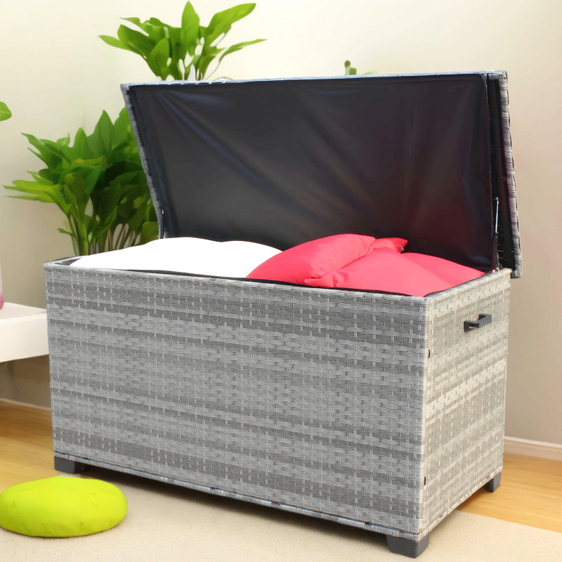 Wicker Patio Furniture Storage Box (Grey )