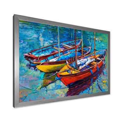 Trois bateaux dans le port - Peinture sur toile